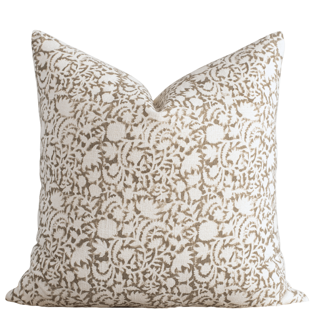 Ochre Floral Block Printed Pillow Cover