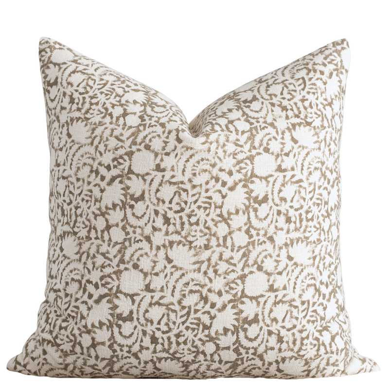 Ochre Floral Block Printed Pillow Cover