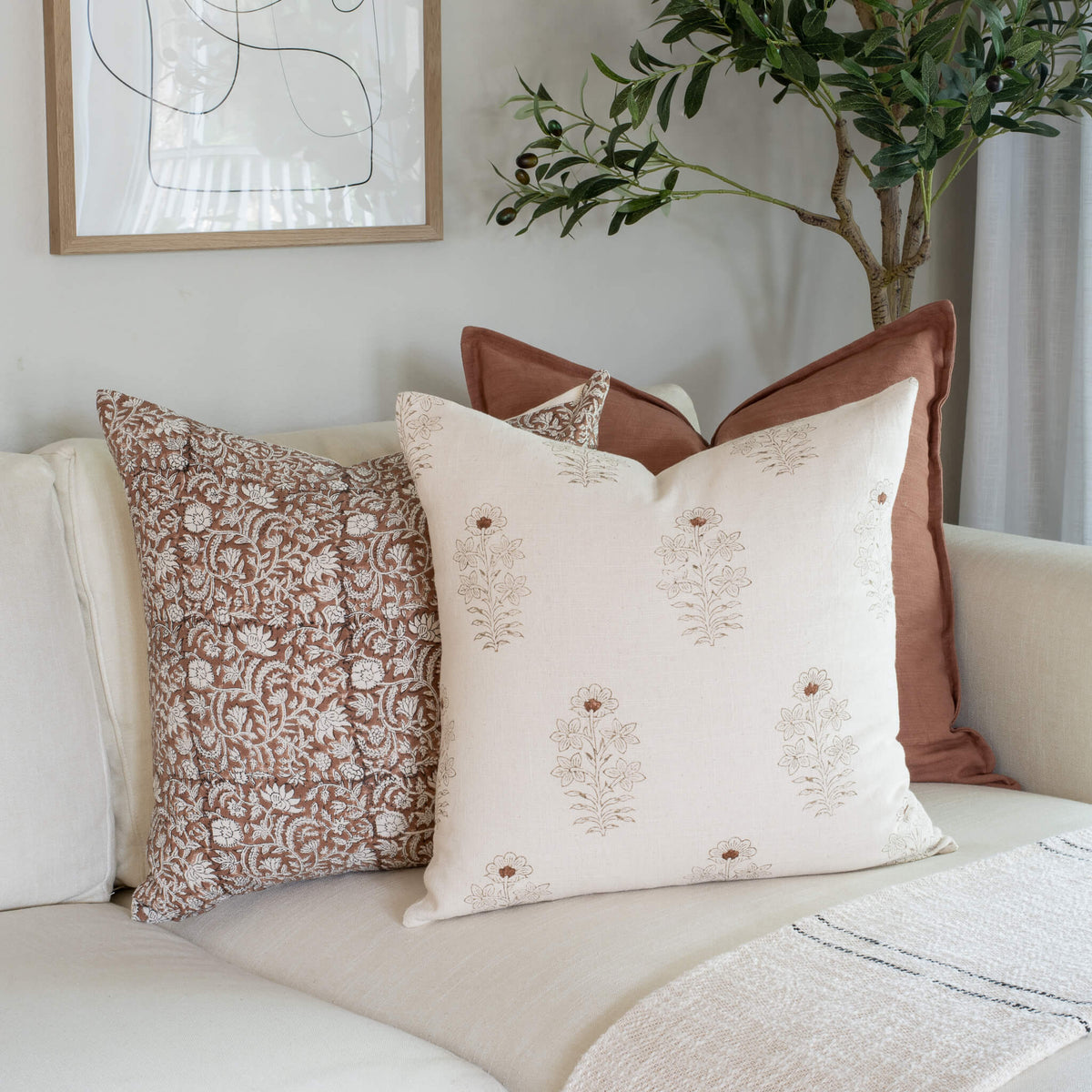 Nina Floral Block Printed Pillow Cover