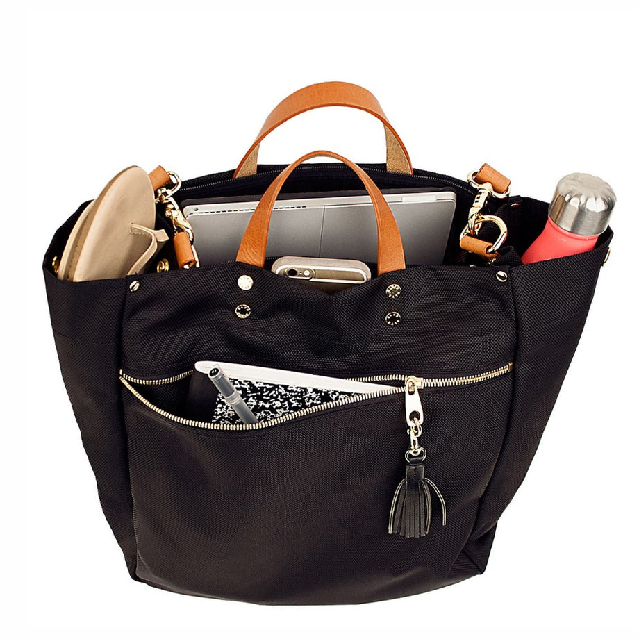 Parker Nylon Tote with Leather Accents Black