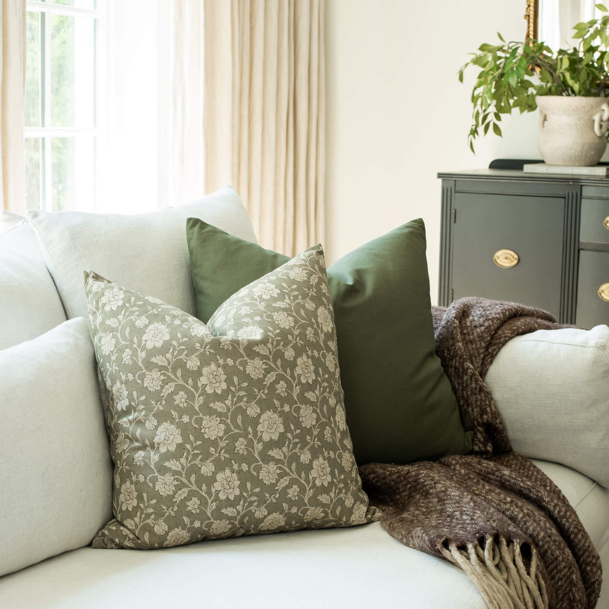 Esme Sage Green Floral Pillow Cover