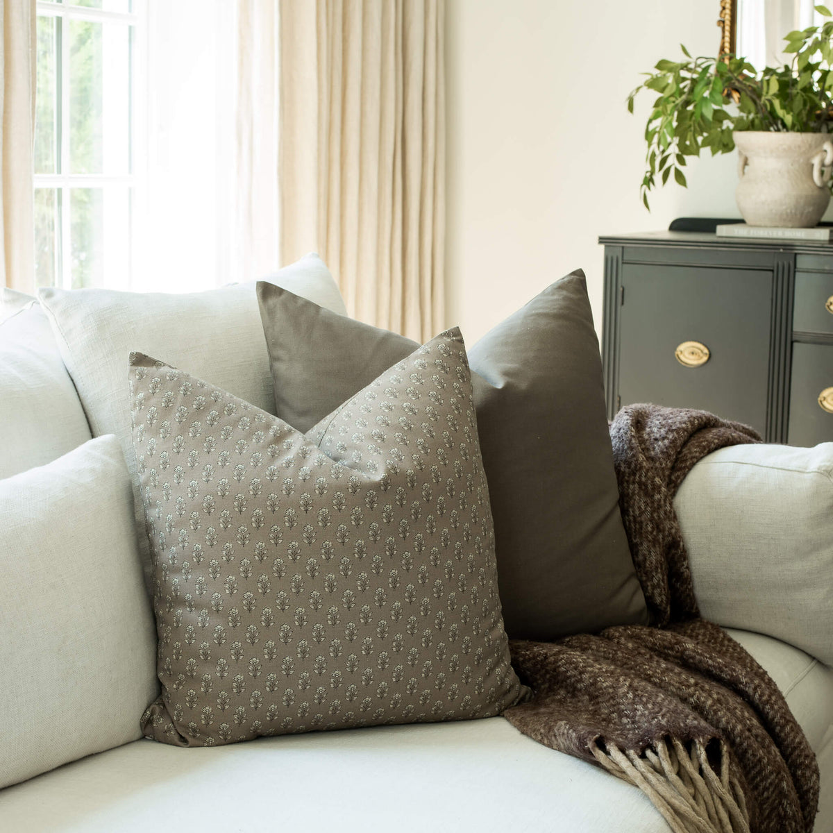 Simone Brown Floral Pillow Cover