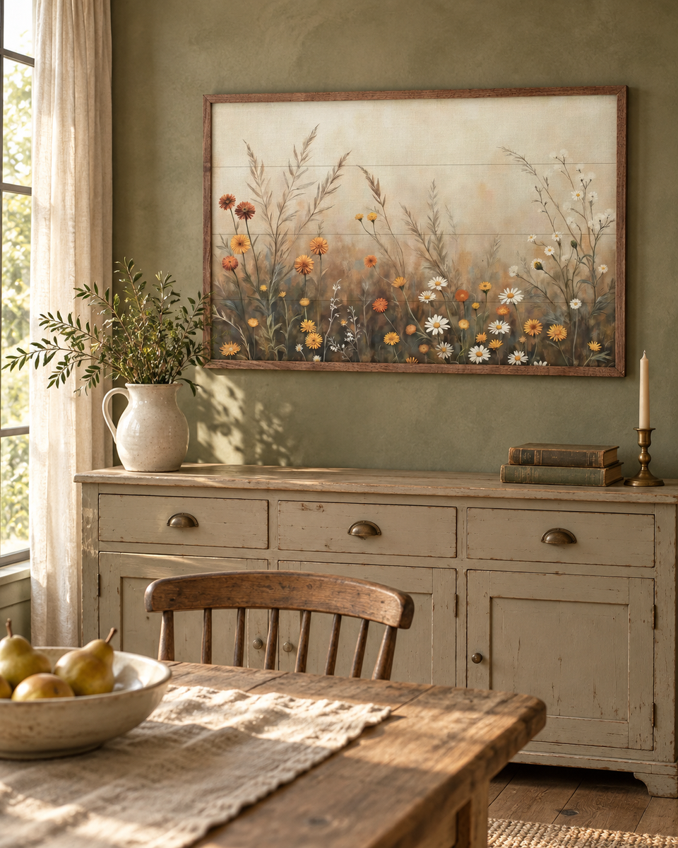 Field with Mums and Daisies | Fall Farmhouse Wall Art