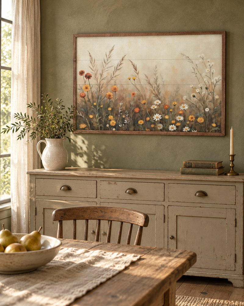 Field with Mums and Daisies | Fall Farmhouse Wall Art