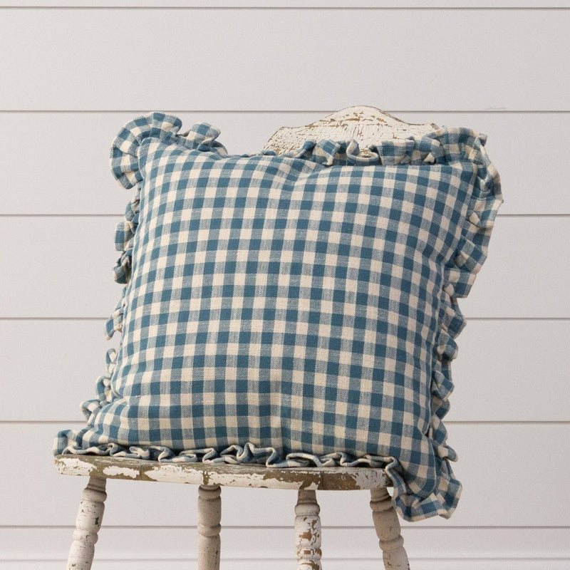 Carolina Blue Check Ruffled Pillow