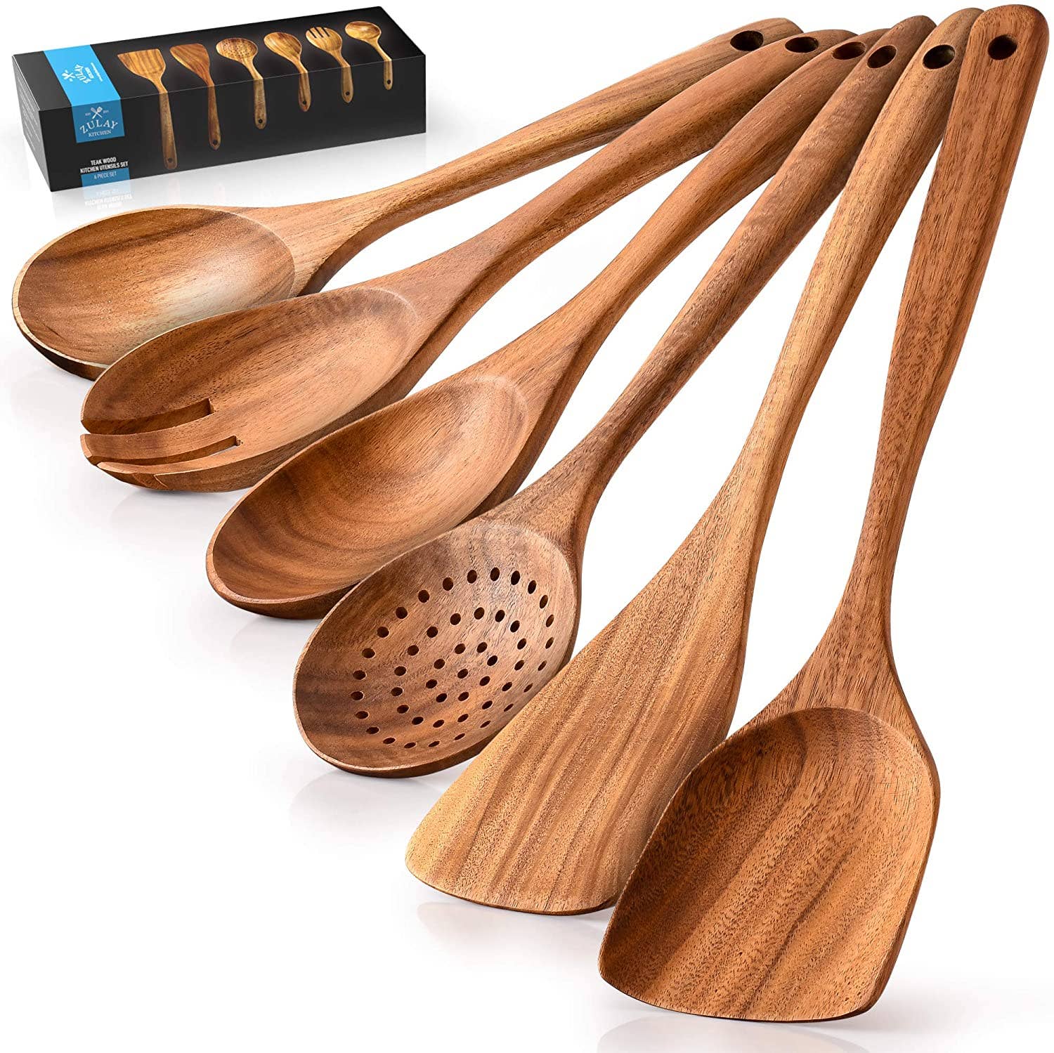 Zulay Kitchen 6 Piece Teak Wood Cooking Set