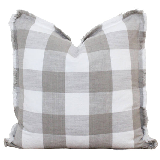 Buffalo Check Fringe Pillow Cover - Taupe
