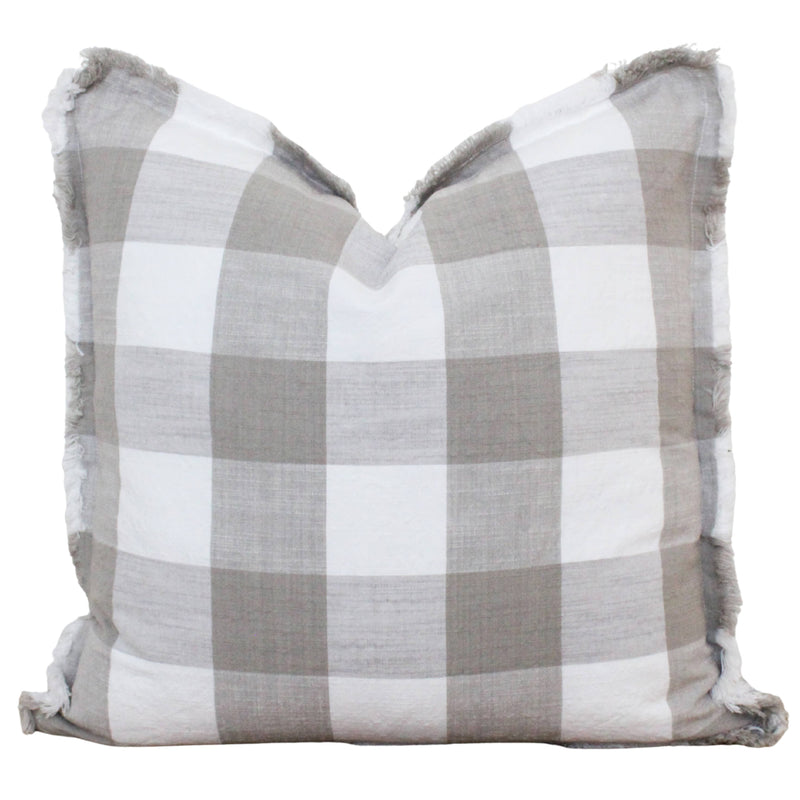 Buffalo Check Fringe Pillow Cover - Taupe