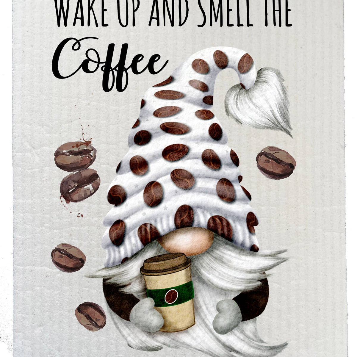 Wake Up & Smell The Coffee Gnome Swedish Dish Cloth
