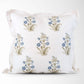 Lucy Hand Painted Block Print Floral Pillow Cover in Blue