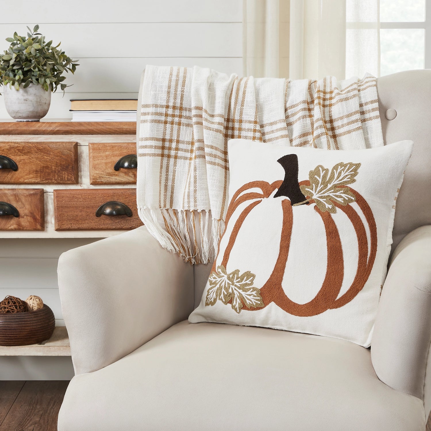 Wheat Plaid Pumpkin Pillow