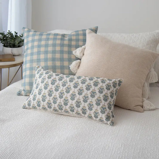 Brea Vintage Gingham Pillow in Blue