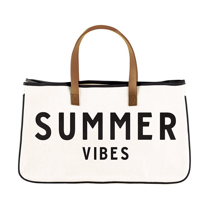 SUMMER VIBES CANVAS AND LEATHER TOTE
