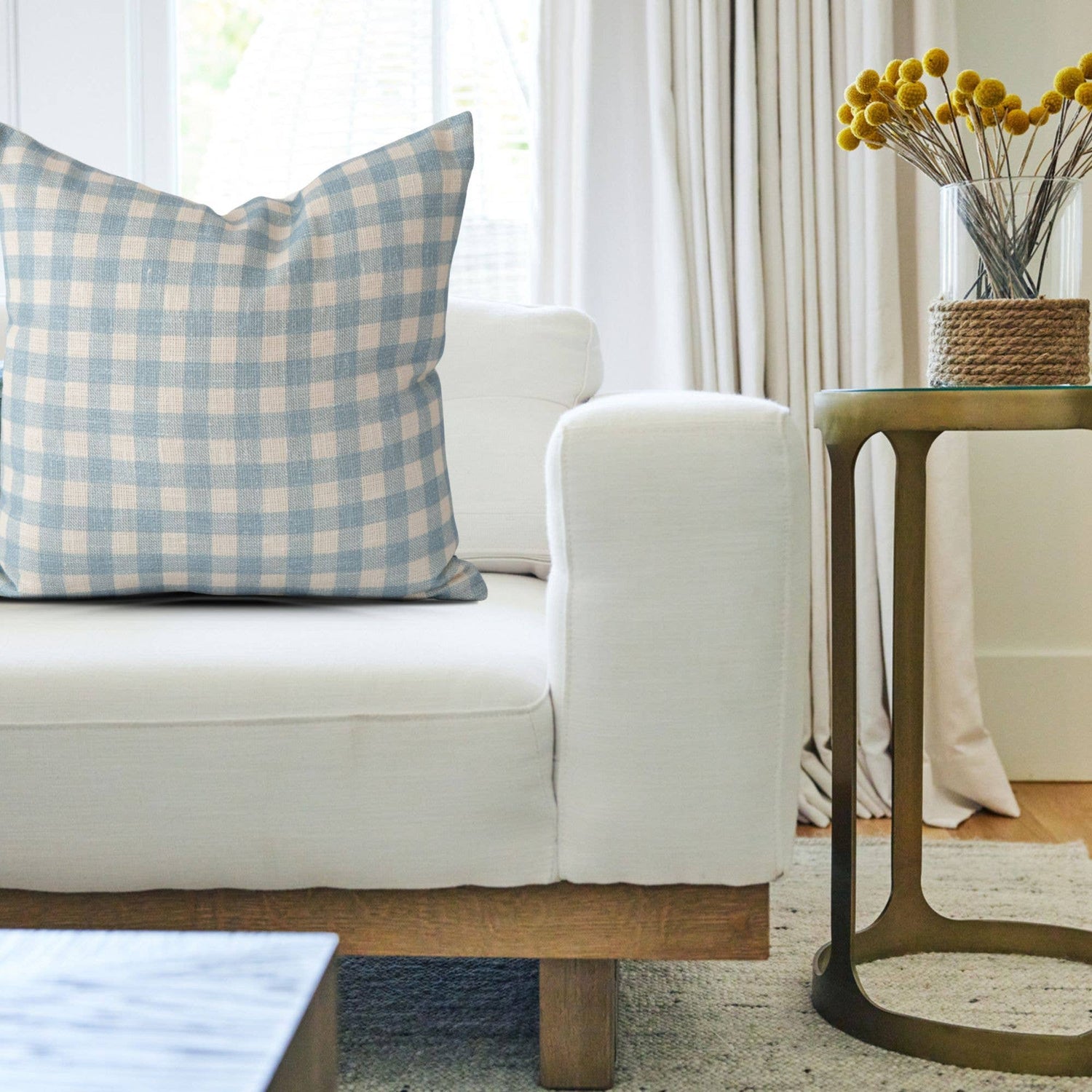 Brea Vintage Gingham Pillow in Blue