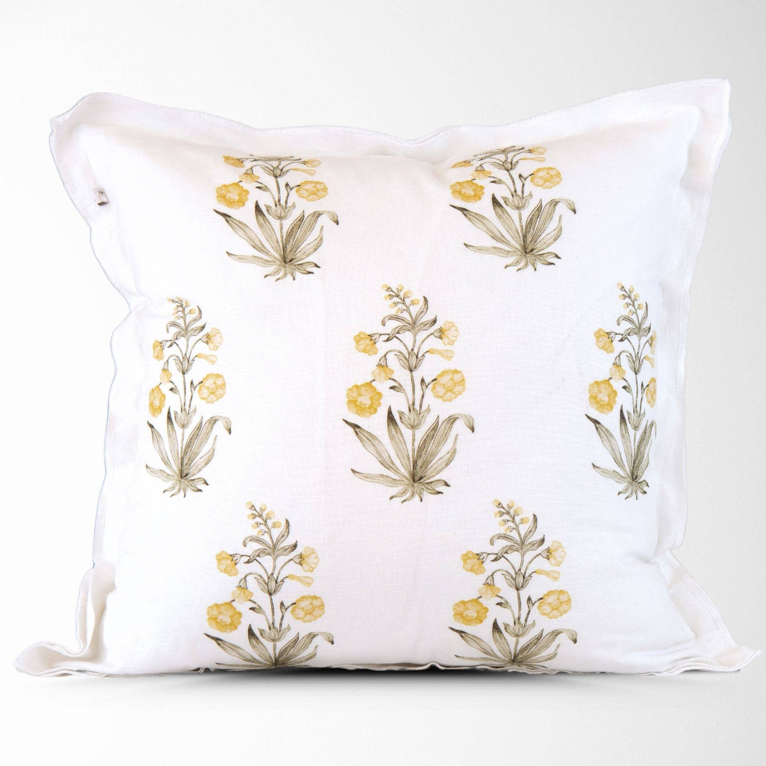 Lucy Hand Painted Block Print Floral Pillow Cover in Gold