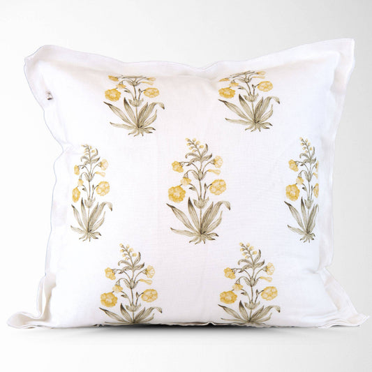 Yellow Floral Block Print Floral Pillow Cover
