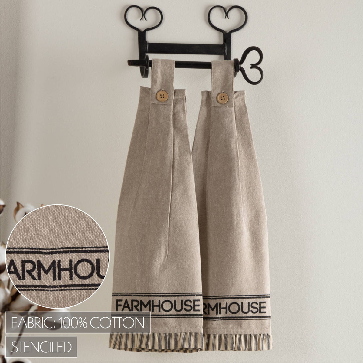 Sawyer Mill Charcoal Farmhouse Button Loop Kitchen Towel