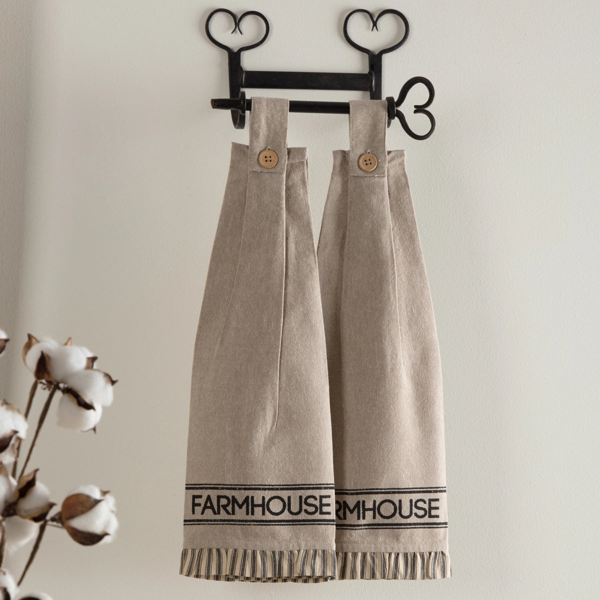 Sawyer Mill Charcoal Farmhouse Button Loop Kitchen Towel