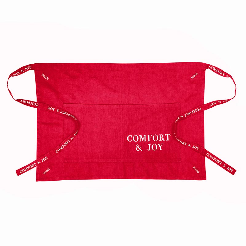 waist apron, red waist apron, linen apron, linen waist apron, comfort and joy apron, comfort and joy, red apron, red linen apron, red, linen, red linen, apron, Christmas Apron, Christmas waist apron