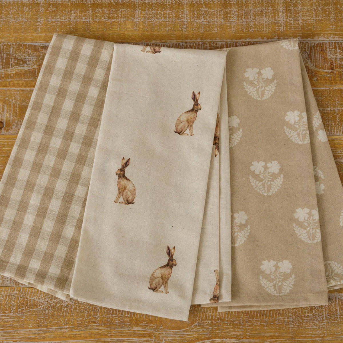 Rabbit Tea Towels - Tan