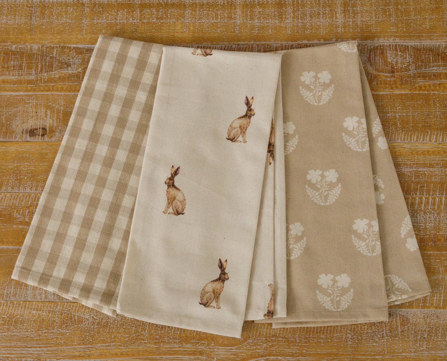 Rabbit Tea Towels - Tan