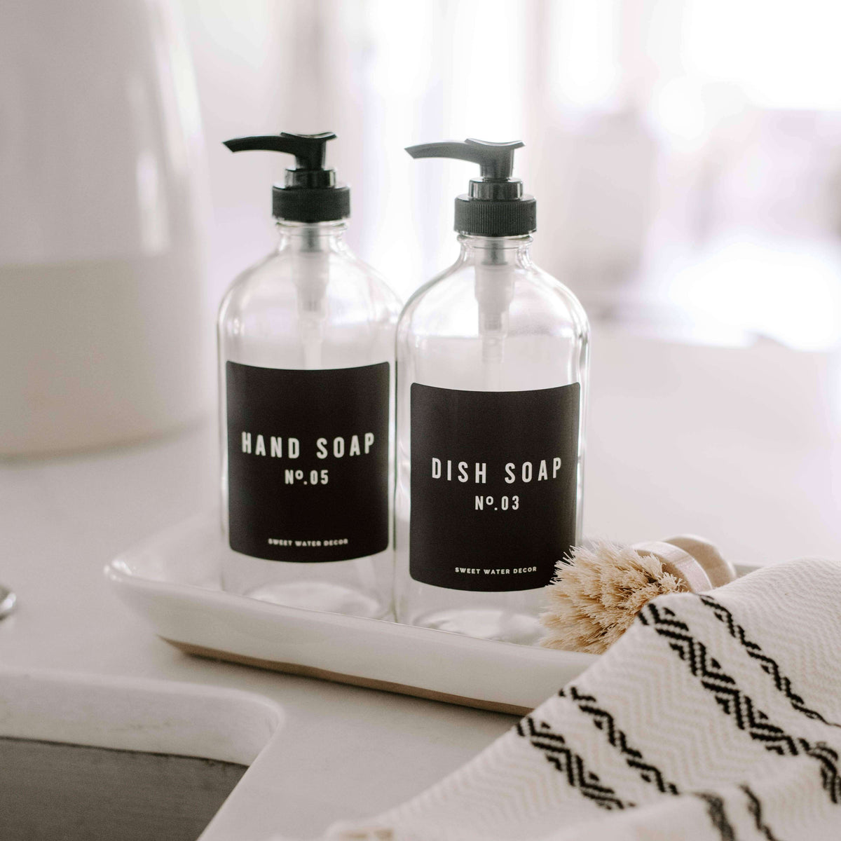 Clear Glass, Soap, Dispenser, Soap Dispenser, Black Label, Dish Soap