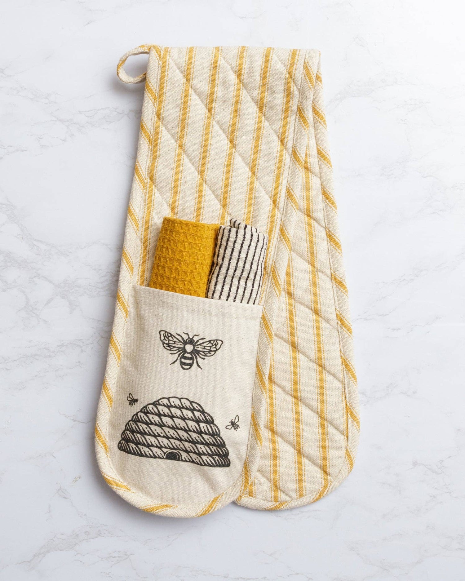 Bee Double Oven Mitt Gift Set With Dish Cloths