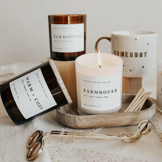 Farmhouse Soy Candle | White Jar Candle + Wood Lid