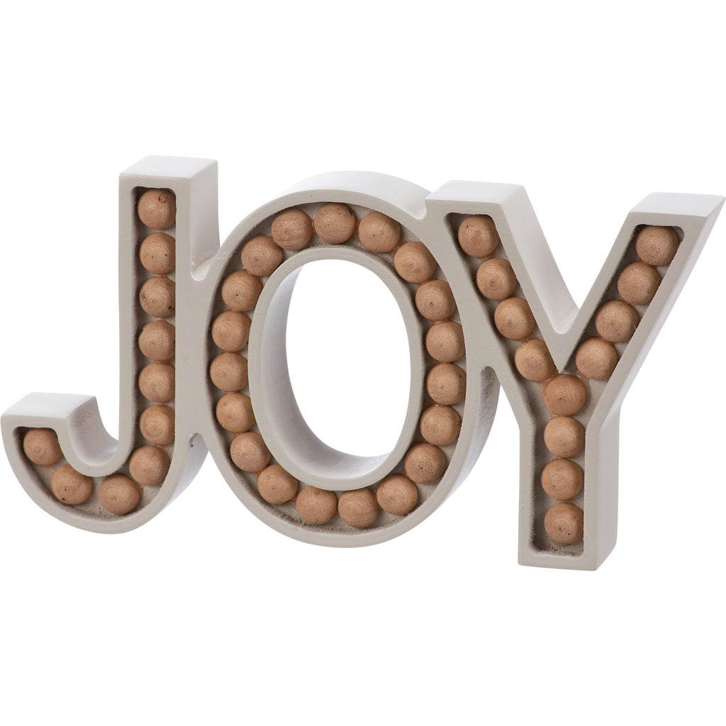 joy, joy sitter, wood word sitter, beaded wood, beaded wood sitter, Christmas decor, farmhouse Christmas Decor