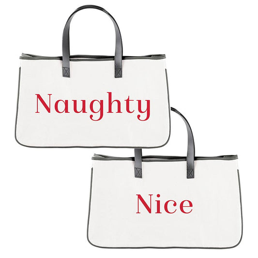 naughty nice tote, Christmas tote, Christmas Canvas tote, Christmas gift tote, Christmas reusable tote, Christmas tote with leather handles, leather handles