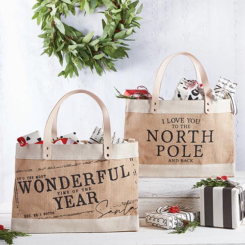 most wonderful time of year tote, Christmas tote, reusable Christmas tote, Christmas gift bag, Christmas bag, Christmas tote, leather handles, tote with leather handles, Christmas tote with leather handles